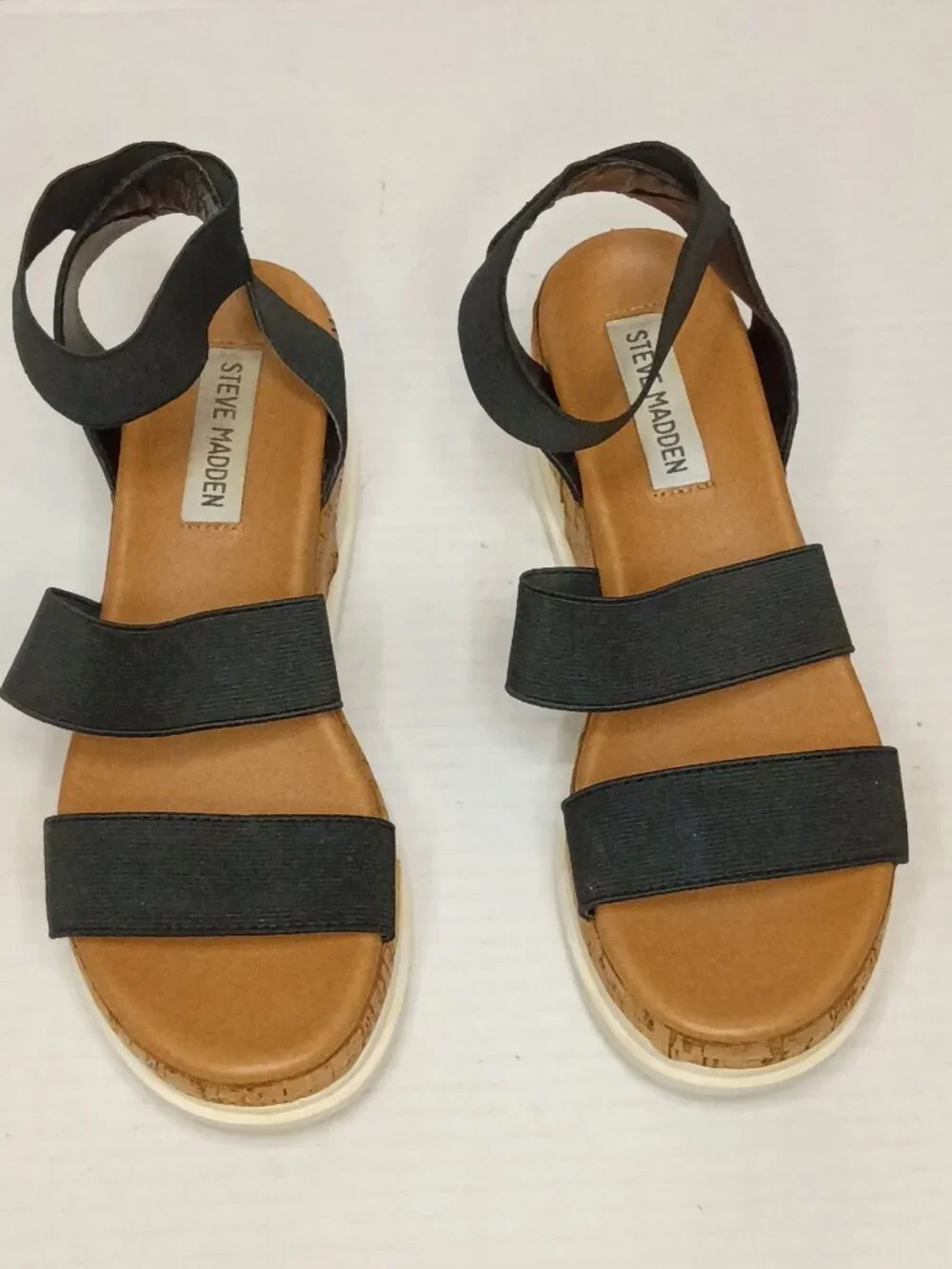 Steve Madden Bandi Black Elastic Cork Platform Wedge Sandals Women's Size 6M